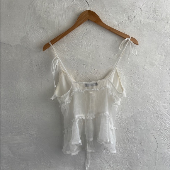 White Fox Boutique sheer white ruffle tie tank top - Picture 9 of 10
